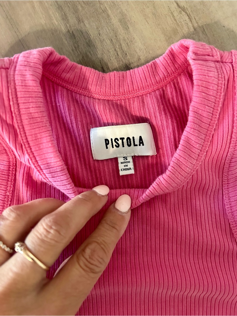 Pistola Pink Ribbed Sleeveless Bodysuit Size Small | High Neck Stretch Tank Top - Picture 3 of 5
